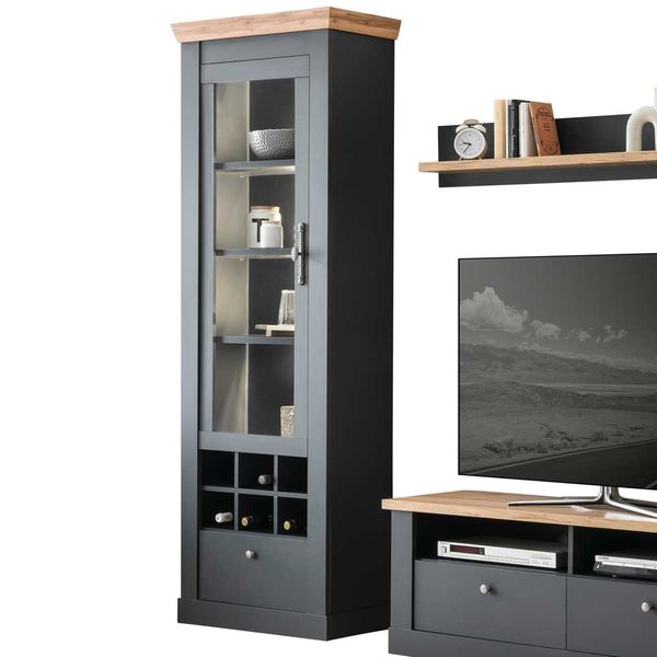 Landhaus Stil Fernseher Schrankwand in Anthrazit Wildeichefarben (vierteili günstig online kaufen