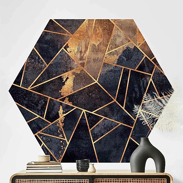 Hexagon Mustertapete Onyx mit Gold günstig online kaufen