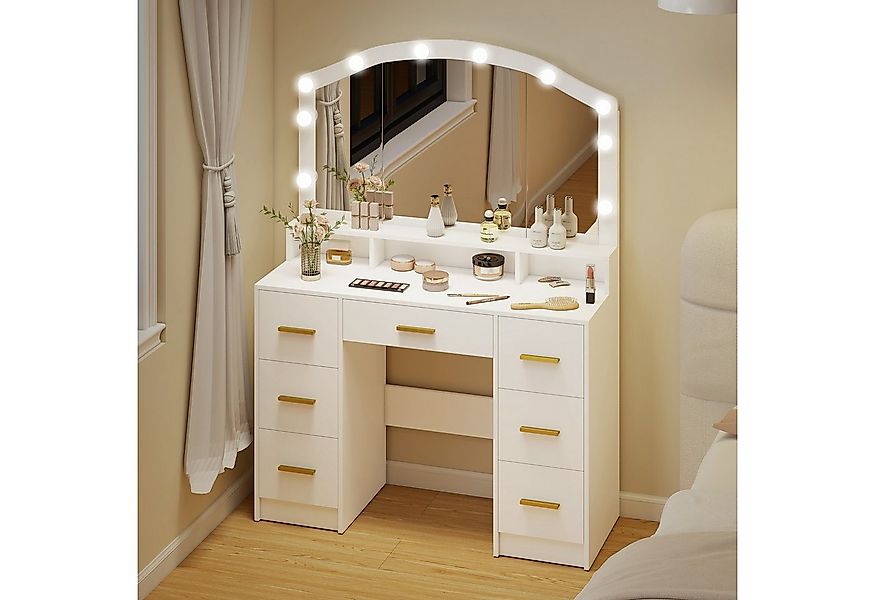 HOMCOM Schminktisch mit 10 LED-Hollywood-Lampen, Spiegel, 7 Schubladen, 3 F günstig online kaufen