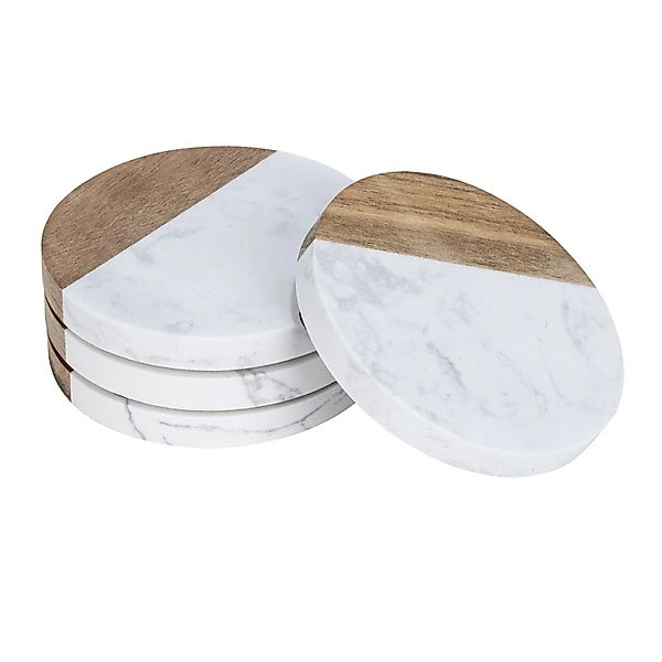 Schöner Wohnen Untersetzer-Set Marnie Marmor & Akazien Weiß-Braun 4-teilig günstig online kaufen