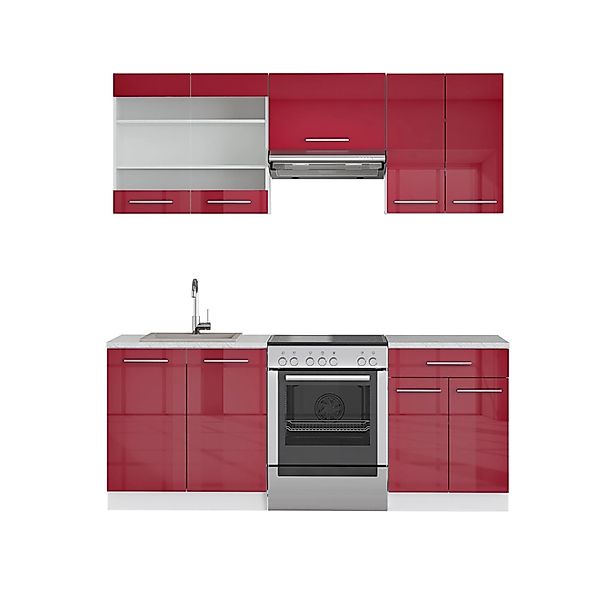 Vicco Fame-Line Küchenschränke Bordeaux Hochglanz/Weiß 200 cm AP Marmor günstig online kaufen