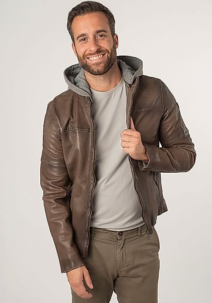 Mauritius Lederjacke MMCyprus mit Jerseykapuze, Reißverschluss, günstig online kaufen