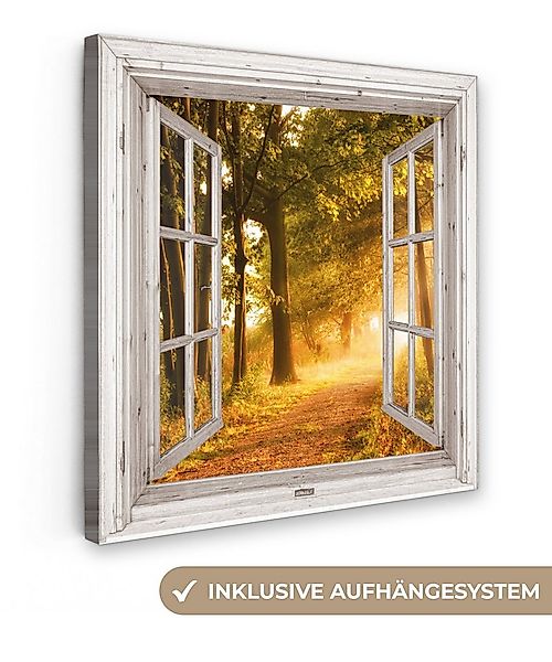 OneMillionCanvasses® Leinwandbild Wald - Bäume - Sonnenlicht - Herbst - Weg günstig online kaufen