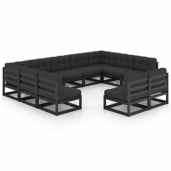 11-tlg. Garten-lounge-set Mit Kissen Schwarz Massivholz Kiefer günstig online kaufen