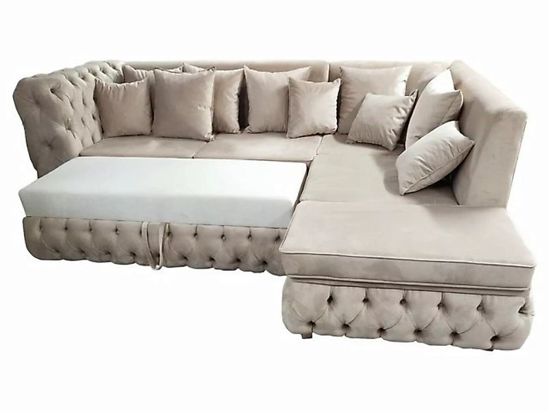 JVmoebel Ecksofa Beiges Chesterfield Ecksofa L-Form Couch Mit Bettfunktion günstig online kaufen