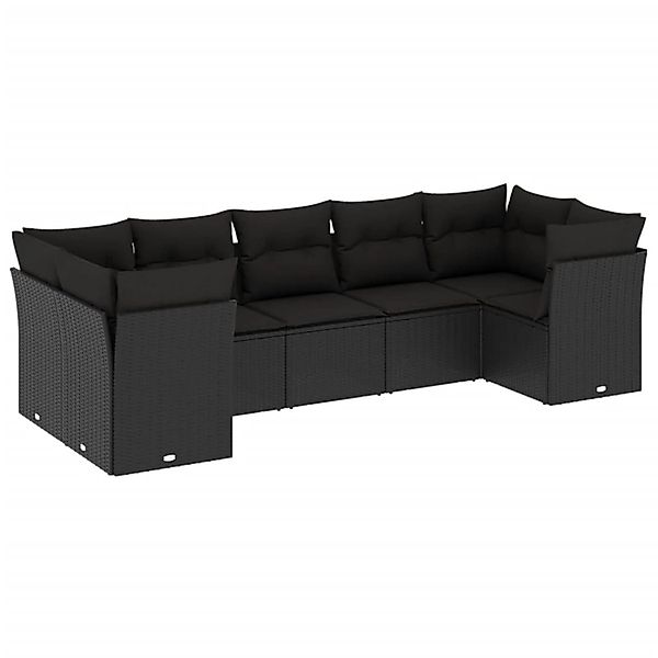 vidaXL 7-Tlg Garten-Sofagarnitur mit Kissen Schwarz Poly Rattan 3249954 günstig online kaufen