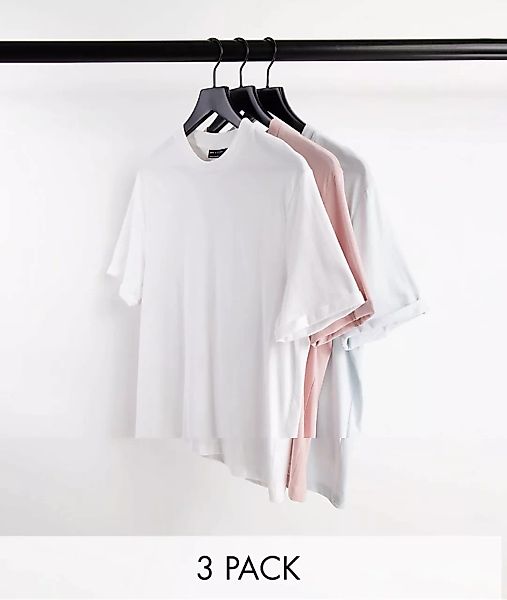 ASOS DESIGN – 3er-Pack T-Shirts mit Rollärmeln-Mehrfarbig günstig online kaufen
