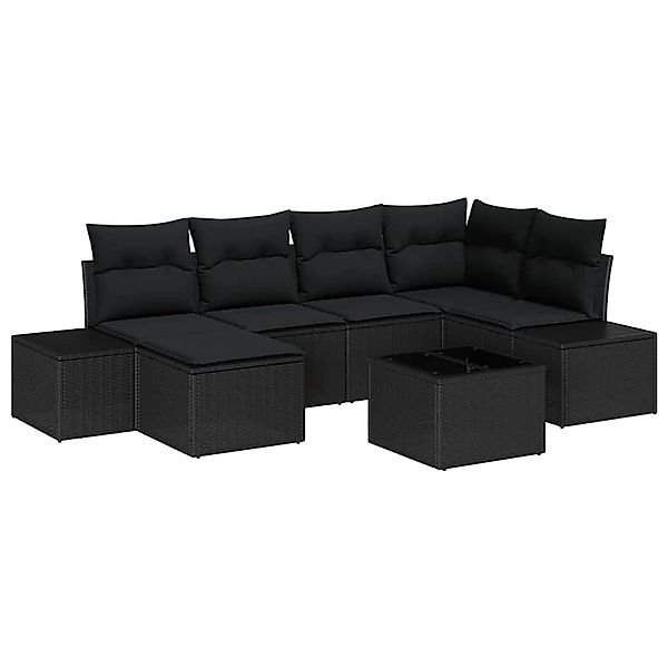 vidaXL Garten-Sofa-Set mit Kissen 7-Tlg Schwarz Poly Rattan 3347143 günstig online kaufen