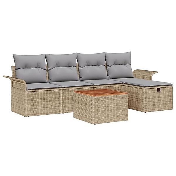 vidaXL Loungesofa 6-teiliges Garten Sofa Set mit Kissen Beige Poly-Rattan, günstig online kaufen