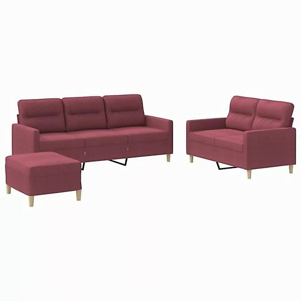 vidaXL Sofa 3-tlg. Sofagarnitur mit Kissen Weinrot Stoff günstig online kaufen