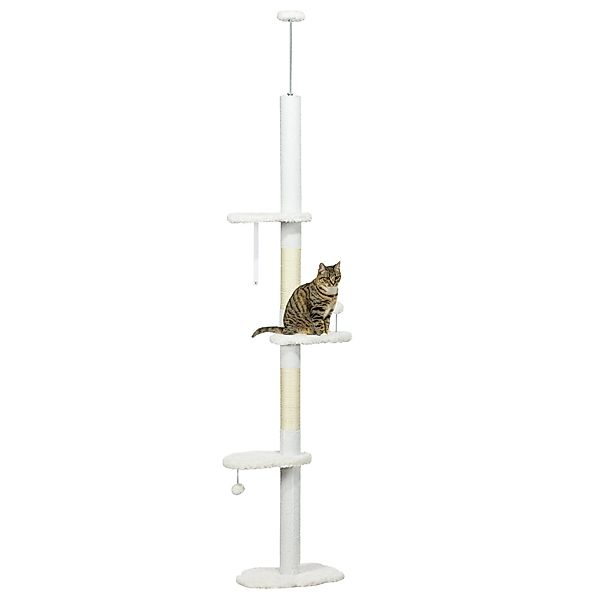 PawHut Kratzbaum Katzenbaum Deckenhoch, Katzenkratzbaum, Weiß, günstig online kaufen