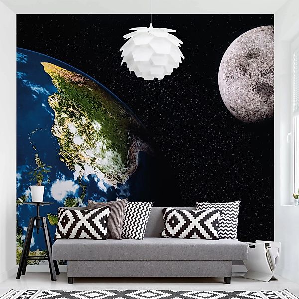 Bilderwelten Kindertapete Moon and Earth blau Gr. 192 x 192 günstig online kaufen