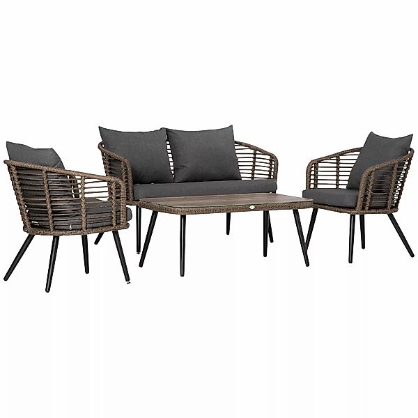 Outsunny Polyrattan Gartenmöbel Set für 4 Personen Rattensofa-Set mit Teeti günstig online kaufen