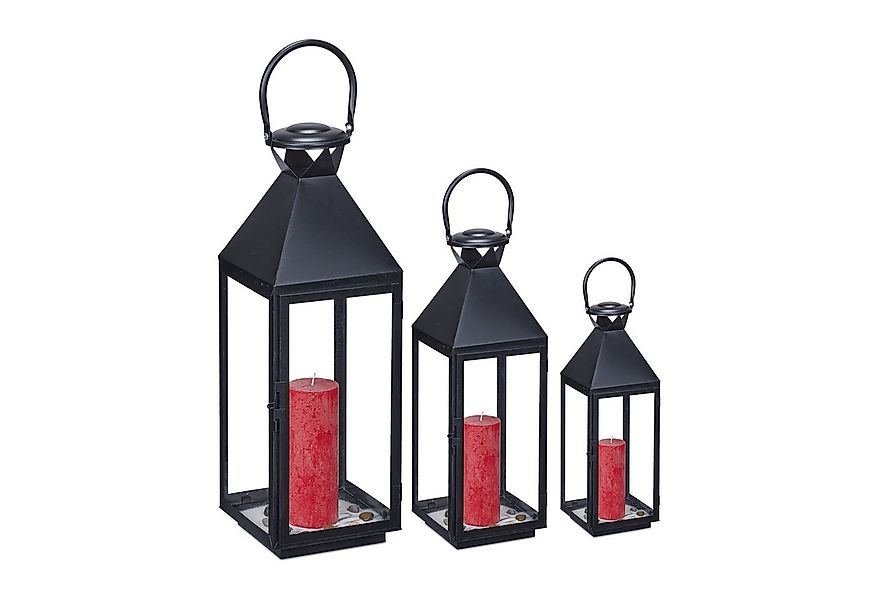 relaxdays Kerzenlaterne Schwarzes Laternen 3er Set günstig online kaufen