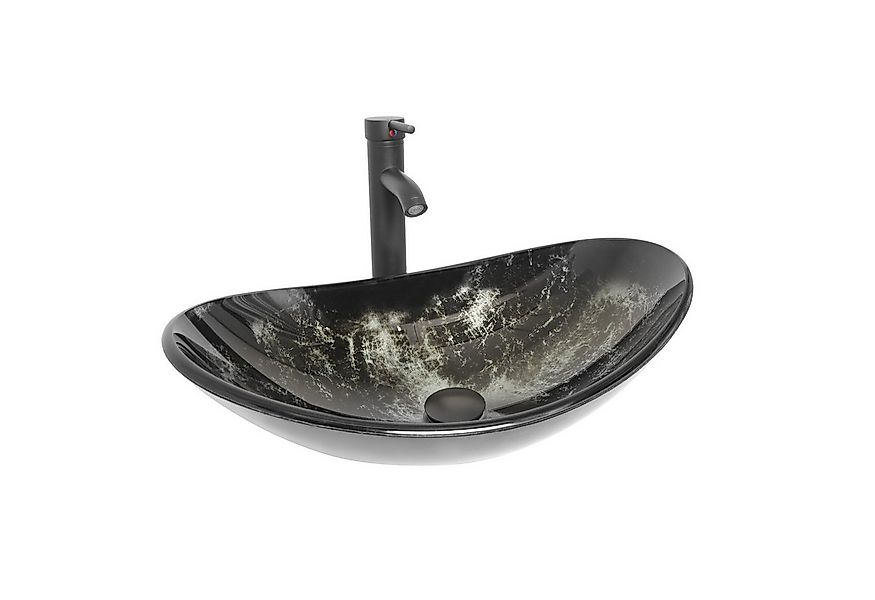 Puluomis Aufsatzwaschbecken Waschbecken Set mit Wasserhahn und Ablaufgarnit günstig online kaufen