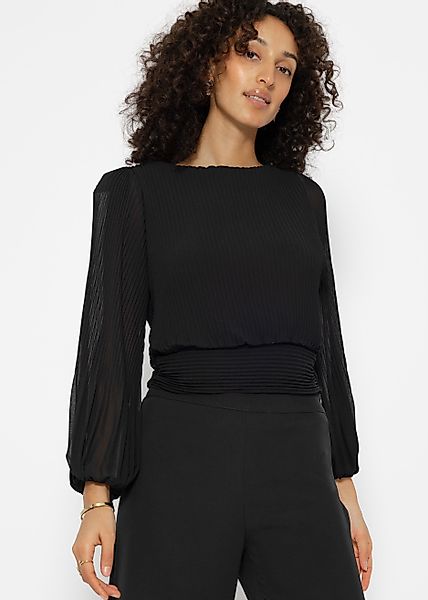 SASSYCLASSY Langarmbluse Plissée-Bluse Damen mit Ballonärmeln günstig online kaufen