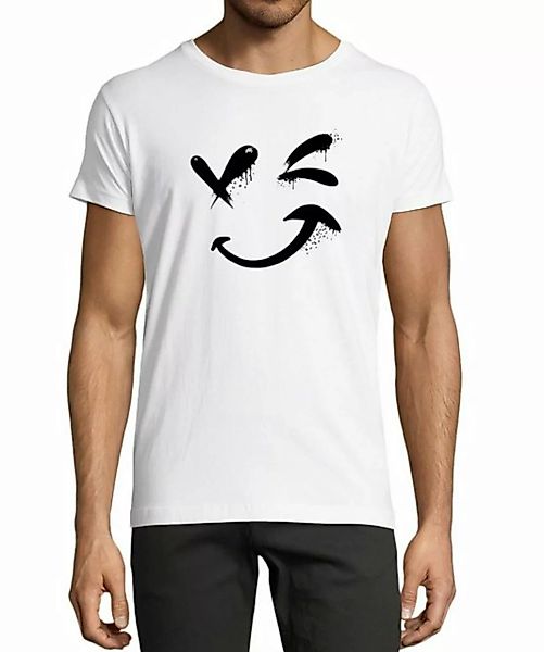 MyDesign24 T-Shirt Herren Smiley Print Shirt - Zwinkernder Smiley Baumwolls günstig online kaufen