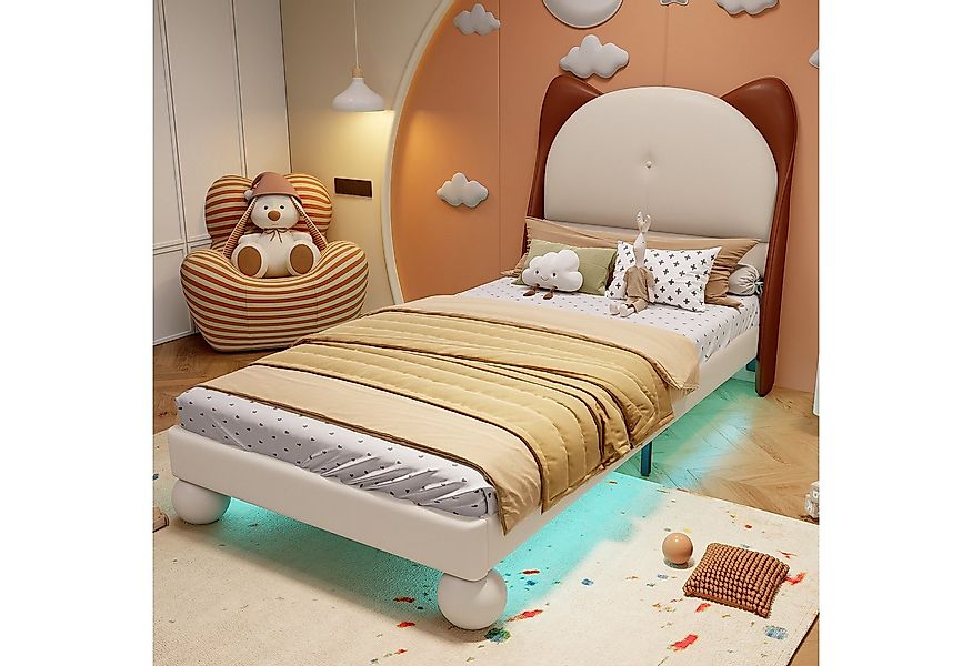 Flieks Polsterbett, Led Kinderbett Einzelbett 90x200cm mit Katzenohrenformk günstig online kaufen