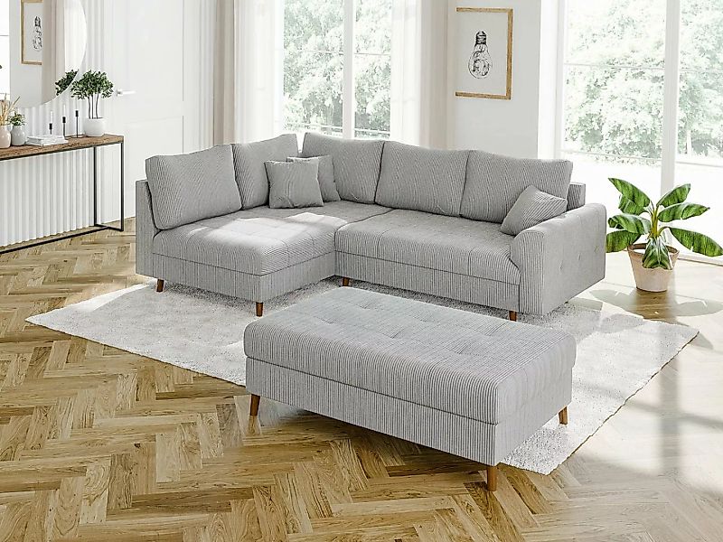 S-Style Möbel Ecksofa und Hocker Zara mit Schlaffunktion und Braun Holzfüße günstig online kaufen