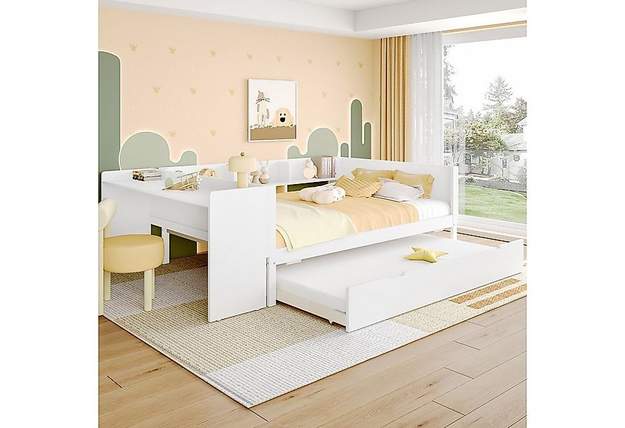 Flieks Kinderbett, Massivholzbett 140x200cm mit Schreibtisch und Ausziehbet günstig online kaufen