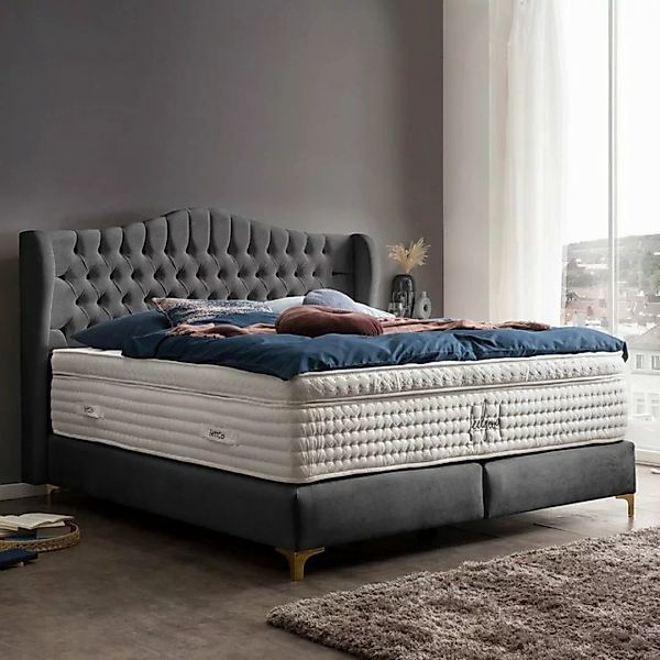 BettCo Boxspringbett Maison (in Dunkelgrau Samt, 200 x 200 cm), Chesterfiel günstig online kaufen