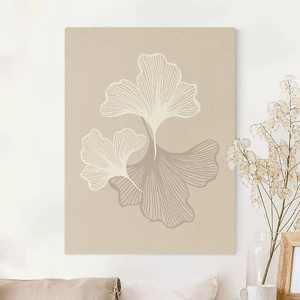 Leinwandbild auf Canvas Natural Illustration Ginko Blätter Beige günstig online kaufen