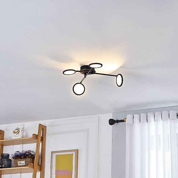 Lindby LED-Deckenleuchte Manel, schwarz, Eisen, 60 cm lang günstig online kaufen