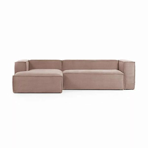 Natur24 Sofa Sofa Blok 3-Sitzer mit Longchair links in rosa Cord 300cm Couc günstig online kaufen
