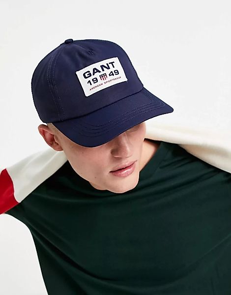 GANT – Kappe mit eckigem Wappen-Logo in Blau günstig online kaufen