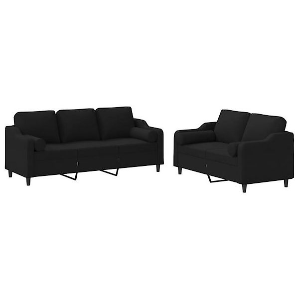 vidaXL Sofa 2-tlg. Sofagarnitur mit Kissen Schwarz Stoff günstig online kaufen