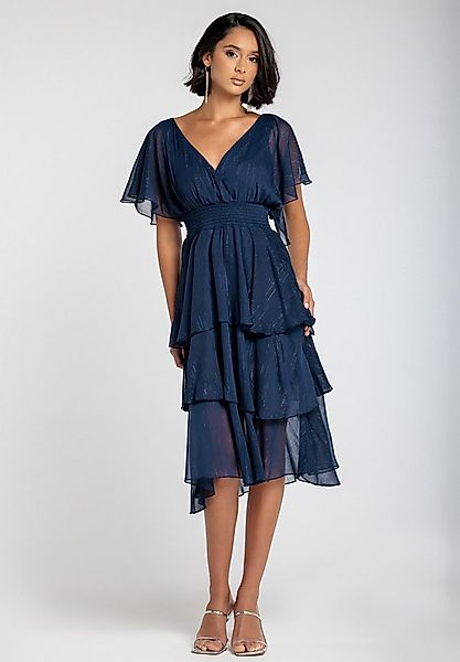 Goddiva Midikleid Chiffon Layered Flutter Sleeve Midi Dress knielang günstig online kaufen