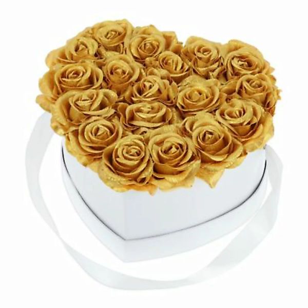 relaxdays Weiße Rosenbox mit 18 goldenen Rosen gold/weiß günstig online kaufen