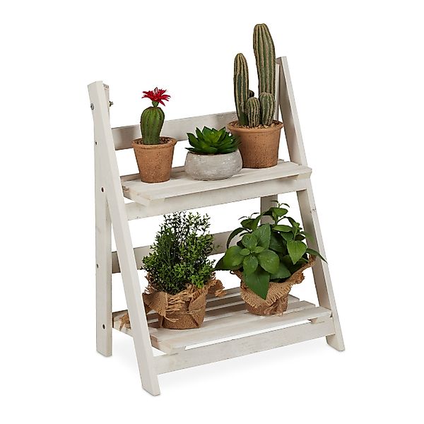 relaxdays Blumenständer Weiße Blumentreppe aus Holz, günstig online kaufen