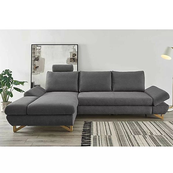 Couch Funktionsecke in Anthrazit und Buche Schlaffunktion günstig online kaufen