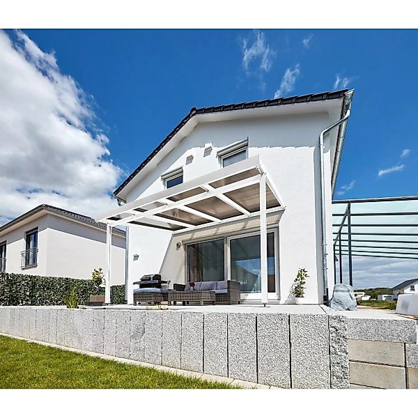 Terrassenüberdachung Premium (BxT) 410 cm x 406 cm Weiß Polycarbonat Bronce günstig online kaufen