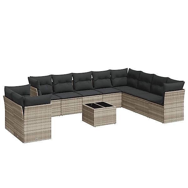 vidaXL 11-Tlg Garten-Sofagarnitur mit Kissen Hellgrau Poly Rattan 3217872 günstig online kaufen