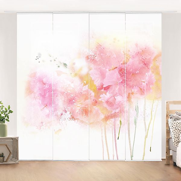 Schiebegardine Set Aquarell Blumen Pfingstrosen günstig online kaufen