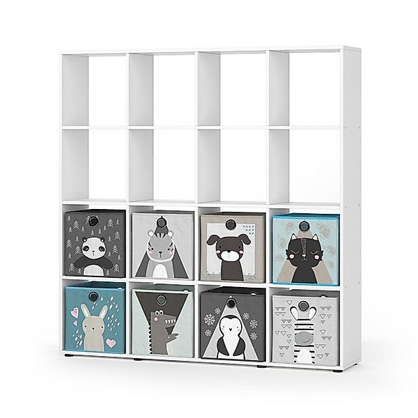 Vicco Bücherregal Karree, Weiß, 138.5 x 142.5 cm mit 8 Faltboxen günstig online kaufen