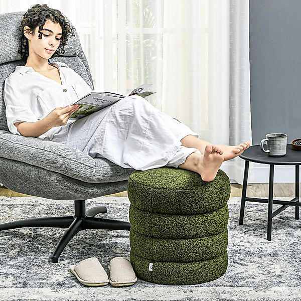 HOMCOM Sitzhocker, Fußhocker, Runder Polsterhocker, Fußstütze mit Sitzkisse günstig online kaufen