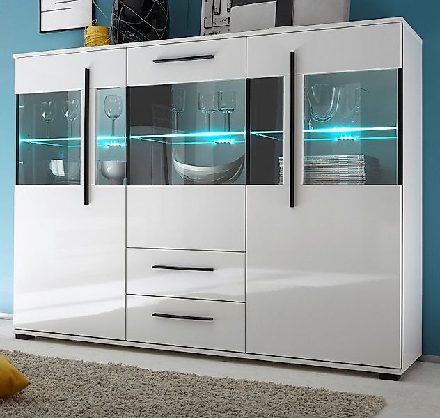 Furn.Design Highboard Design-D (Vitrine in weiß Hochglanz, 160 x 126 cm), m günstig online kaufen