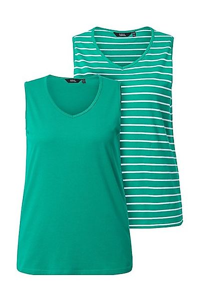 Ulla Popken Longtop Top 2er-Pack Ringel/uni V-Ausschnitt ärmellos (2-tlg) günstig online kaufen