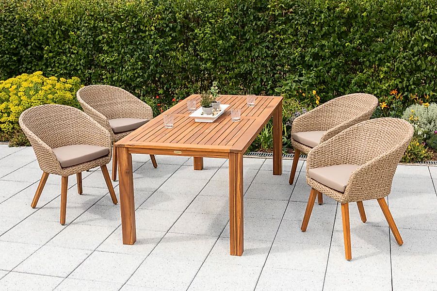 MERXX Garten-Essgruppe "Arrone", (5 tlg.), 4 Sessel mit Kissen, Tisch günstig online kaufen