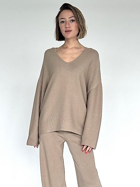 Zuckerwatte V-Ausschnitt-Pullover feingestrickt aus wertiger Viskose Stretc günstig online kaufen