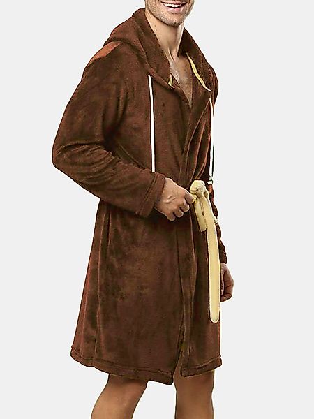 Männer Flanell Pyjama Robe Dicker Thermal Drawstring Hooded Plain Loungewea günstig online kaufen