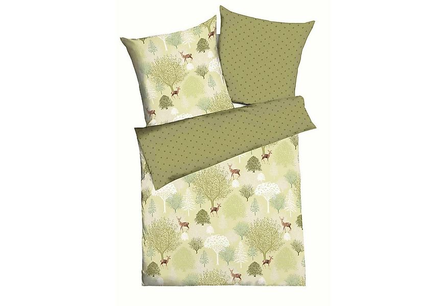 Kaeppel Wendebettwäsche 135x200cm Autumn Spring Rehe Hellgrün, Biber, 2 tei günstig online kaufen