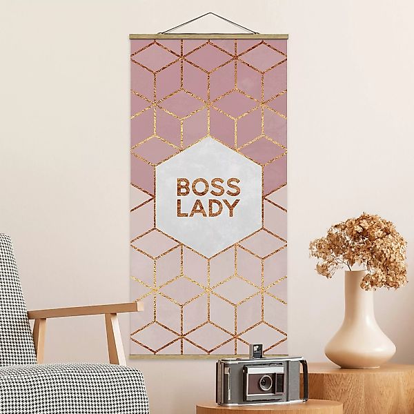 Stoffbild Abstrakt mit Posterleisten - Hochformat Boss Lady Sechsecke Rosa günstig online kaufen
