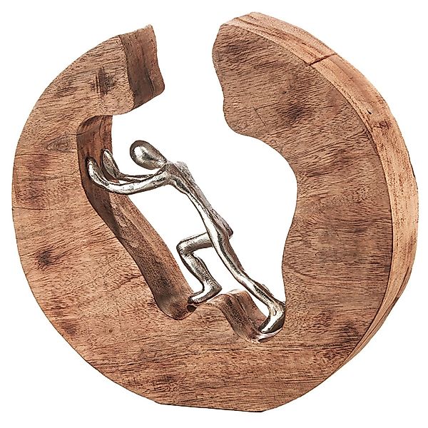 Kobolo Dekofigur Holzdeko Holzfigur STRENGTH Holz Braun Metall Silber günstig online kaufen