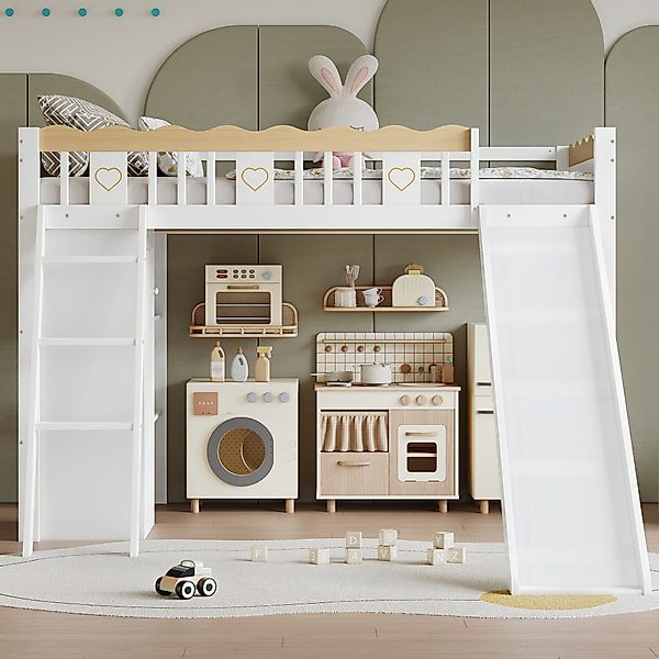 Flieks Hochbett Kinderbett 90x200cm mit Rutsche, günstig online kaufen