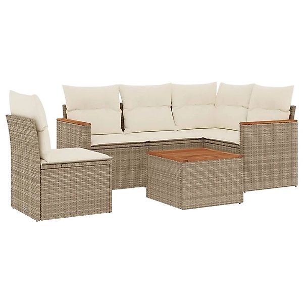 vidaXL 6-Tlg Garten-Sofagarnitur mit Kissen Beige Poly Rattan 3258383 günstig online kaufen