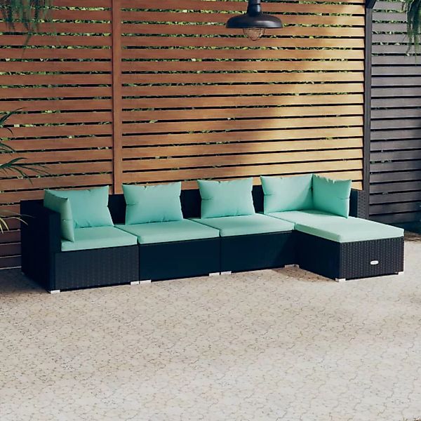 Vidaxl 5-tlg. Garten-lounge-set Mit Kissen Poly Rattan Schwarz günstig online kaufen